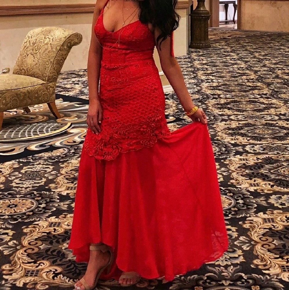 High Low Crochet Red Dress